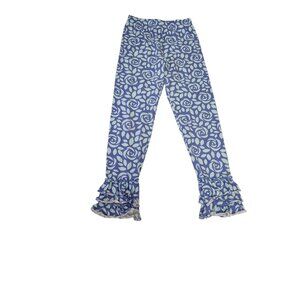 Kellys Kids Girls 12 Ruffle Pants  Cotton/Spandex Blue/Green Floral Print 35